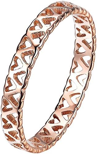 OUBEY Womens 3MM Retro Love Heart Hollow Ring Engagement Wedding Charming Lady Gril Band Rose Gold