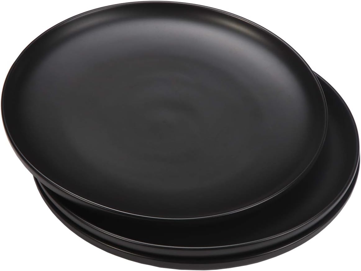 Monamour 10 Inch Matte Porcelain Dinner Plate, Elegant Round Ceramic Serving Plate for Steak, Salad, Pasta, Pizza, Set of 3 (Black)