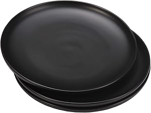 Monamour 10 Inch Matte Porcelain Dinner Plate, Elegant Round Ceramic Serving Plate for Steak, Salad, Pasta, Pizza, Set of 3 (Black)