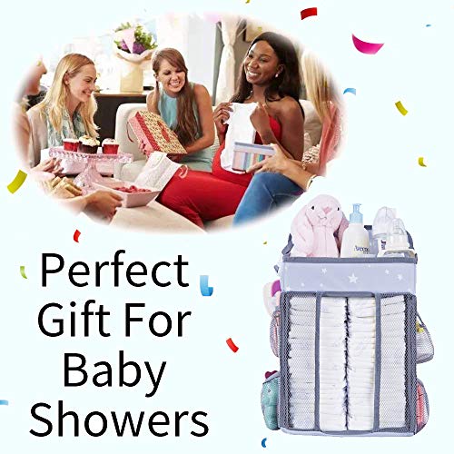 Diaper Caddy Organizer for Changing Table | Hanging Diaper Stacker for Nursery Organization | Crib Side Organizer | Newborn Baby Shower Gifts Light Grey