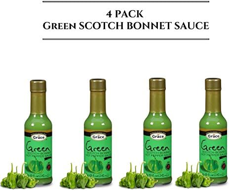 Grace Green Scotch Bonnet Pepper Sauce - Great As A Condiment As Well As Flavoring For Dishes &amp; Soup, and more - 4.08 oz (4 units)