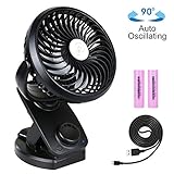 Focondot Battery Operated Clip on USB Fan, Rechargeable Battery/USB Powered Auto Oscillating Desk Fan with Stepless Speed, Portable Mini Fan for Baby Stroller, Home, Outdoor, Camping(4400mA Battery)