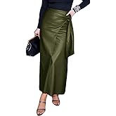 CHARTOU Women's Long Faux Leather Skirt Fall Wrap High Waisted Zip Up Side Slit Pencil Skirt