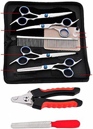 XINFU 6 Inchs Professional Pet Dog Grooming Scissors Suit Stainless Steel Home Cutting Curved Thinning Shear Kit