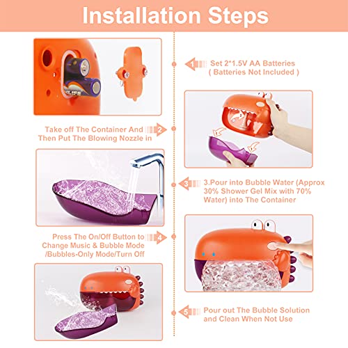 PALA PERRA Bath Bubble Machine, Cute Dinosaur Baby Bath Toys, Bath
