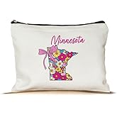 PinPop56 Floral Coquette State Minnesota Makeup Bag - Retro Floral State Travel Zippered Makeup Bag Gift For Women - Friends - Minnesota Lovers On Birthday - Mothers Day - Holiday