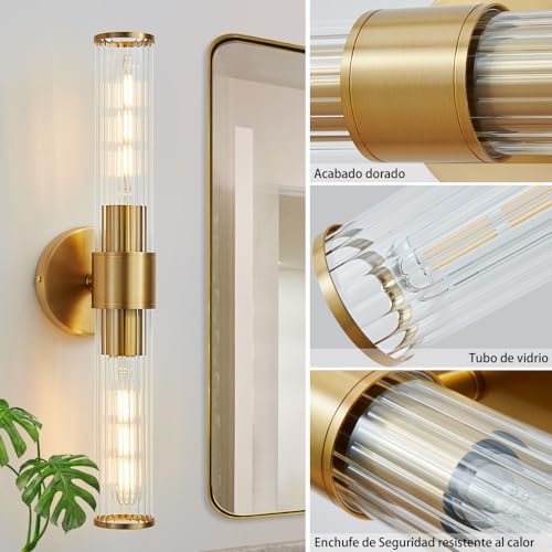 Deyidn Lámpara de pared dorada, lámpara de espejo de maquillaje de baño de vidrio roscado, lámpara de pared moderna de 19,84 pulgadas