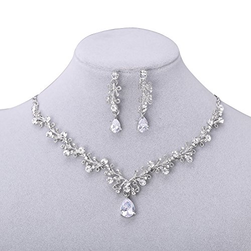 LILIE&WHITE Clear Crystal and Cubic Zircon Necklace and Earrings Jewelry Set For Women Wedding - Thumbnail 6