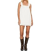 Women Lace Trim Mini Cami Dress Spaghetti Strap Square Neck Short Dress Boho Loose Flowy Backless Babydoll Dresses