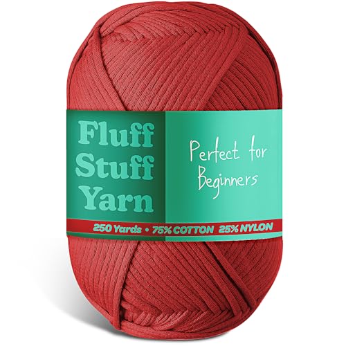 Soft Yarn for Crocheting – Crochet & Knitting Yarn, Beginner Yarn with Easy-to-See Stitches, 250 Yds Amigurumi Yarn, Cotton-Nylon Blend Tshirt Yarn for Crocheting, Worsted Weight Yarn 4, Burgundy Yarn