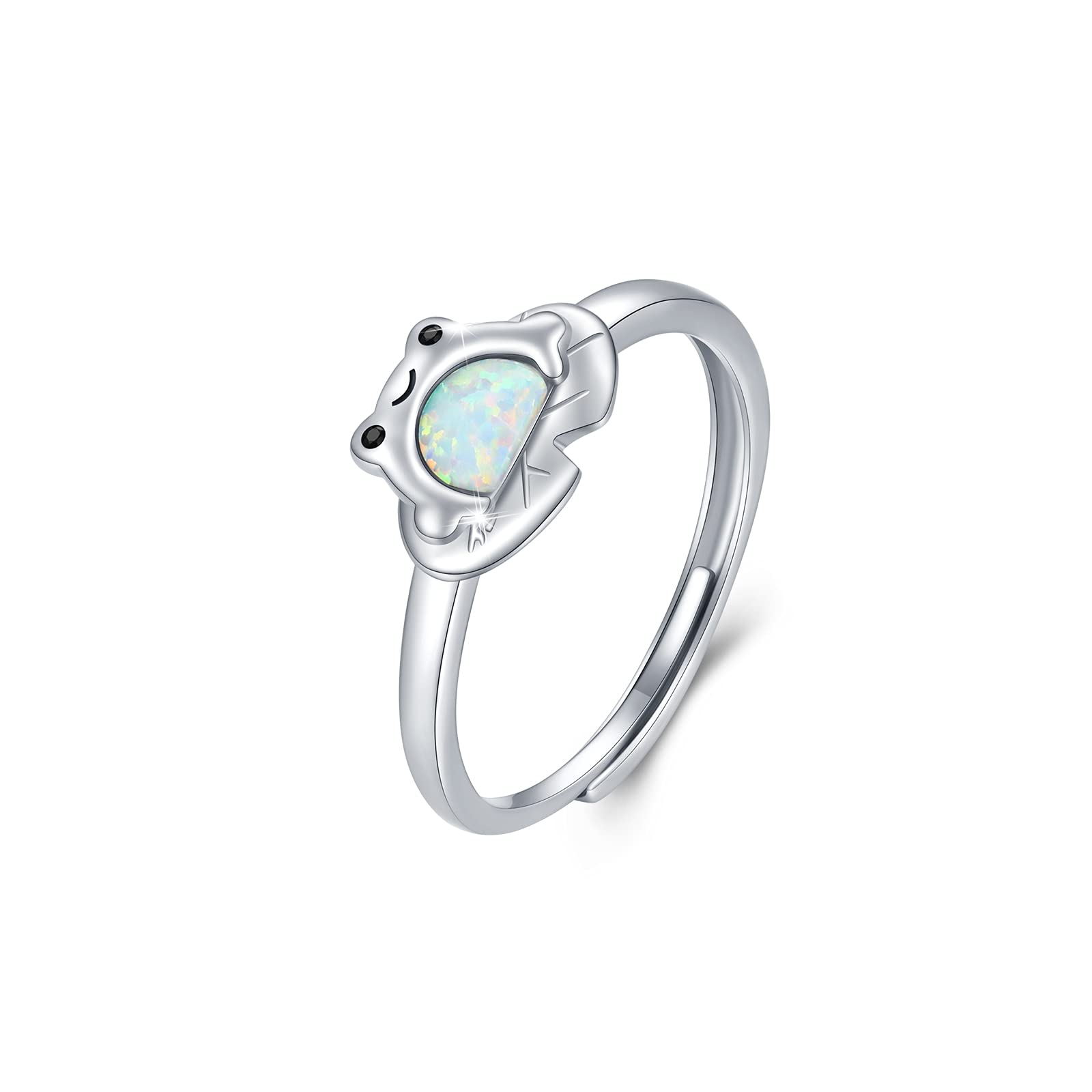 JFASHOP Frog Ring for Women 925 Sterling Silver Frog Opal Rings Open Adjustable Rings Cute Animal Open Ring Froggy Jewellery Ring Gifts for Girls Kids