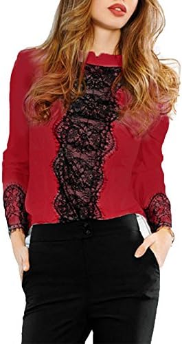 Vlent Toplook Women' s White Lace Zipper Blouse (Wine, XL)