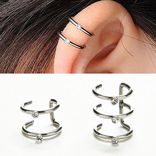Sumanee 2/3 Row Helix Ear Cuff Cartilage Clip-on Wrap Earring No Piercing Jewelry Pop to (3 Row)