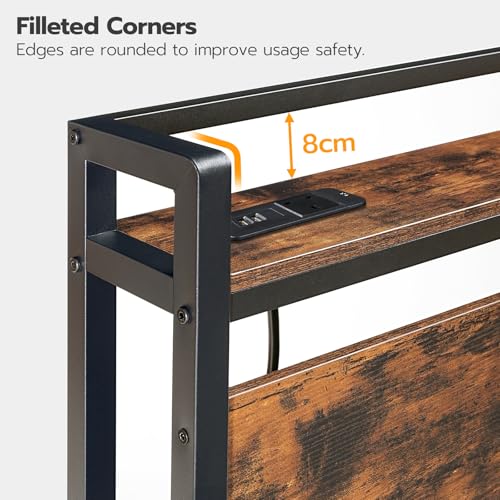 HOOBRO King Size Headboard with Storage, Wooden King Headboard with Power Outlets, Industrial King Bed Headboard Only, Adjustable Height, with Metal Frame, Rustic Brown and Black EBF98KBH01