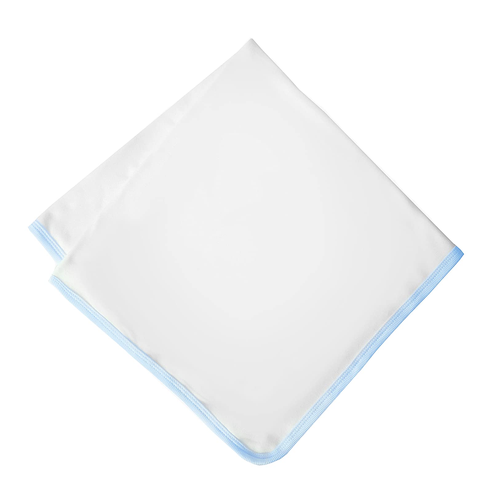 Baby Blanket, Swaddle Wrap, Double Layered with Contrast Trim, Pure Cotton, White & Blue