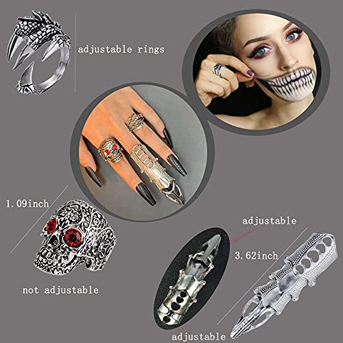 LAKIYOYO 4pcs Halloween Skull Skeleton Hand Bracelet with Ring Punk Wristband Skull Fingers Hand Bracelet Skeleton Ring Hallowmas Gifts Jewelry