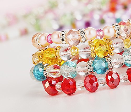 PinkSheep Friendship Bracelets for Kids, Crystal Beaded Bracelets, 10 PC, Princess Charm Bracelet - Thumbnail 2