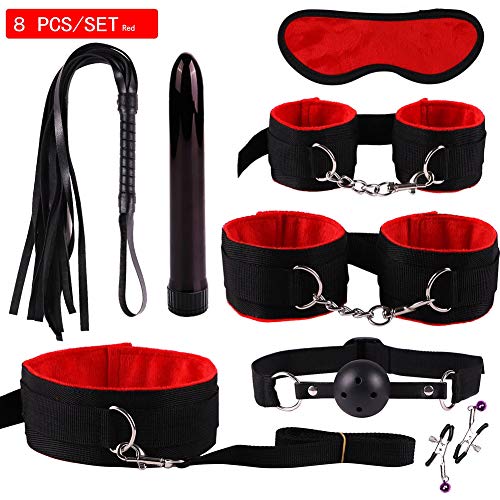 Bondage Restraints Set Kit for Bed and Under Bed Sex Play SM Bondage Toy Gear Wrist Cuffs Gags Collar Spanking Rope Strap On Harness for Women Couples Lesbian Female,A2