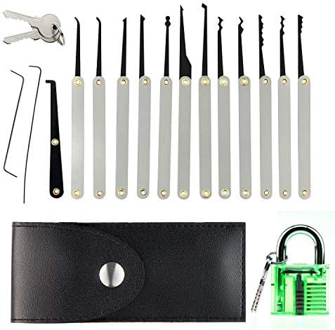 Eulan Extractor Lock Pick Set, Practice Padlock Kit for Beginners with Transparent Padlock + Keys + Tension Wrench + Extractor and Bump Tools for Beginner and Pro Locksmiths (Green)