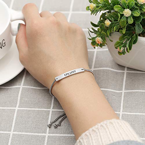 Zysta Medical Alert ID Identification Link Women Girls Stainless Steel Wrist Cuff Bracelet Adjustable Name Message Inspirational Words Free Engraving Tag Customized Jewelry Gift