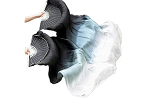 WJPUUS 1 Pair(Left+Right) Belly Dance Fan Artificial Silk Bamboo Fans,Colorful Dancing Fabric Fans,Long Folding Imitated Silk Fans,for Dancing Show Arts,Length 180cm Width 90cm.