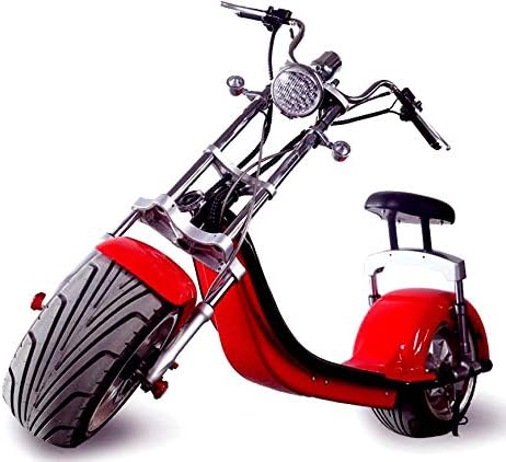 Red Electric Scooter Wide Fat Tire Chopper Harley Style Cycle Design 2000W Motor 20 AH 60V Lithium Battery Top Speed 38 MPH - USB Charging Port