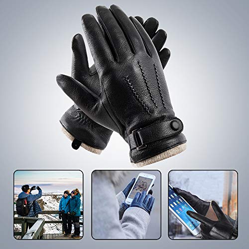 Mens Genuine Leather Gloves Winter - Acdyion Touchscreen Cashmere/Wool Lined Warm Dress Driving Gloves (Brown, Large) - Thumbnail 7