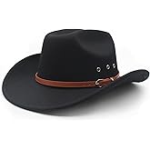 LIDHAY Cowboy Hat for Women and Men Felt Wide Brim Classic Outdoor Fedora Hats Western Cowboy Cowgirl Hats with Belt Buckle