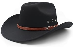 LIDHAY Cowboy Hat for Women and Men Felt Wide Brim Classic Outdoor Fedora Hats Western Cowboy Cowgirl Hats with Belt Buckle