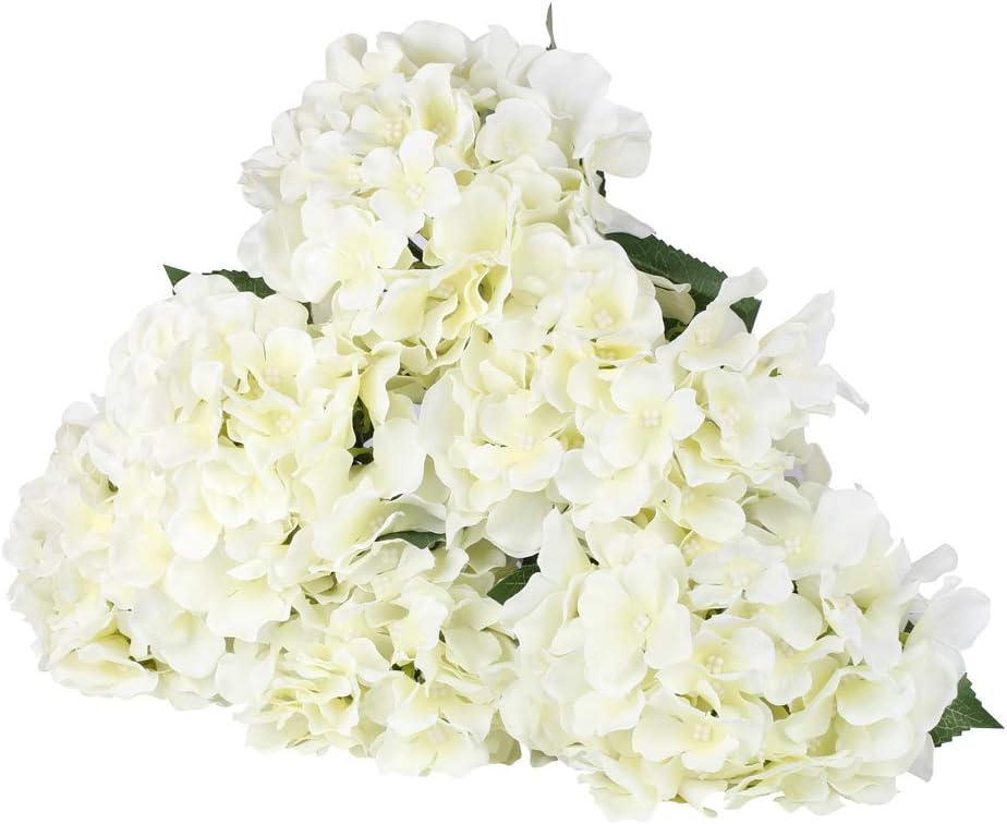 LuLuHouse Silk Hydrangea Head with Stems,Bulk Artificial Hydrangea Flower Heads Decorative Swags for Wedding Home Decor (Ivory White, 10Pcs)