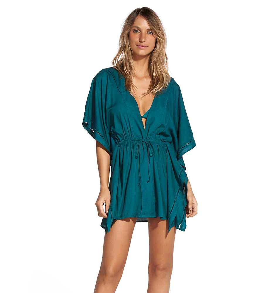 ViX Swimwear Women's Ocean Embroidered Tie Waist Kimono Swim Cover Up