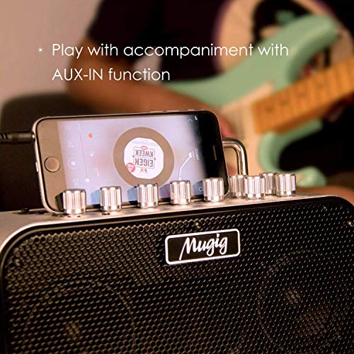 Mugig MA-2 Electric Guitar Amplifier, 10W Amp, 8 Customized Timbre and Effects, Multi-Connection, Built-In Tuner, Dual-Power by AA Batteries or DC12V