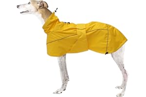 MOREZI Greyhound Lurcher Raincoat, Whippet Rain Gear with Reflective Bar, Rain/Waterproof, Adjustable Bands and Drawstring in Autumn and Winter - Yellow - XS