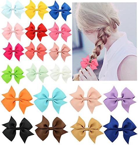 Indeson Baby Girls 4" Grosgrain Ribbon Boutique Hair Bows Alligator Clips for Kids Teens Toddlers Children Pack of 20