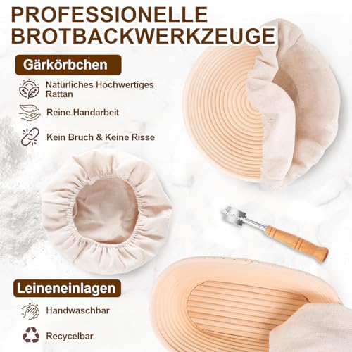HELISAN 21-Piece Sourdough Starter Set with 2 Proofing Baskets (23 cm Round & 25 cm Ovals), 900 ml Glass Jar for Sourdough Fermentation, Complete Bread Baking Accessories for Beginners and Experienced Bakers