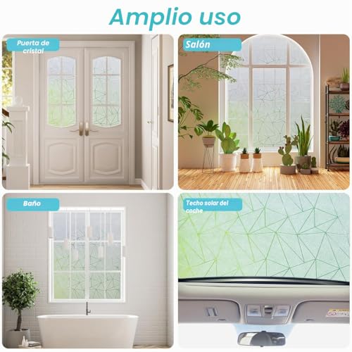 Zindoo Vinyl Adhesive Glass Opaque Polygon Pattern 44.5 x 200 cm Matte Privacy Protection Anti UV Self-Adhesive for Bedroom, Living Room, Dining Room, Kitchen