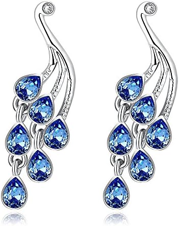 Women earrings,Best gift, Women Cubic Zirconia Dangle Peacock Shape Fashion Crystal Blue Nickel Free Stud Earrings Round, Beat gift for Mother's Day or for friends