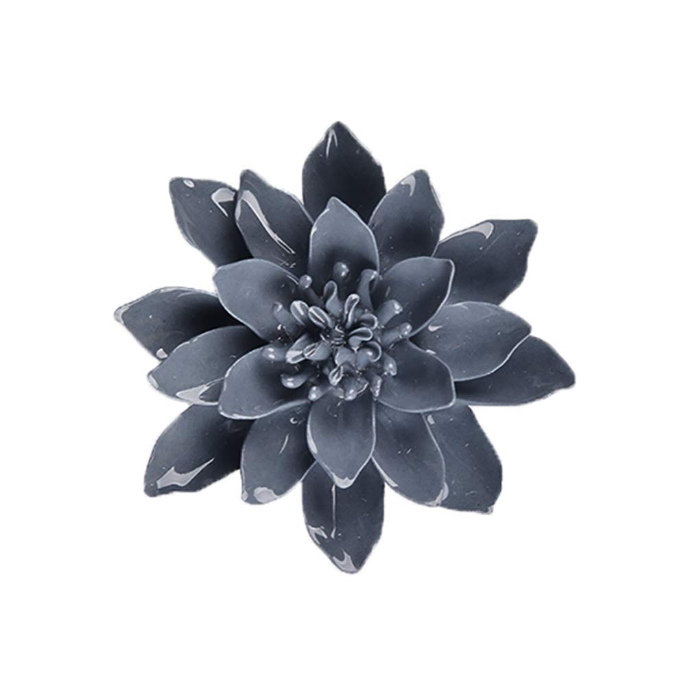 ALYCASO 3D Artificial Flower Ceramic Wall Art for Living Room Hallway Kitchen Farmhouse Dining Room (10cm, Lotus - Grey)