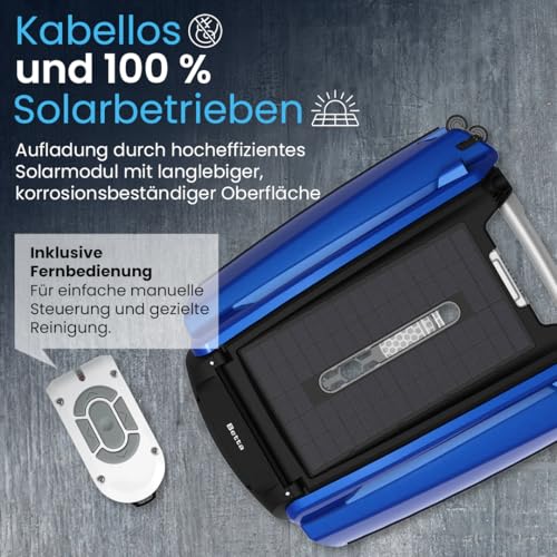 Betta SE Solar Powered Automatic Robot Pool Skimmer Cleaner with 30-Hour Continuous Cleaning, Battery Power and Revised Two Salt Chlorine Tolerant Motors (Blue)
