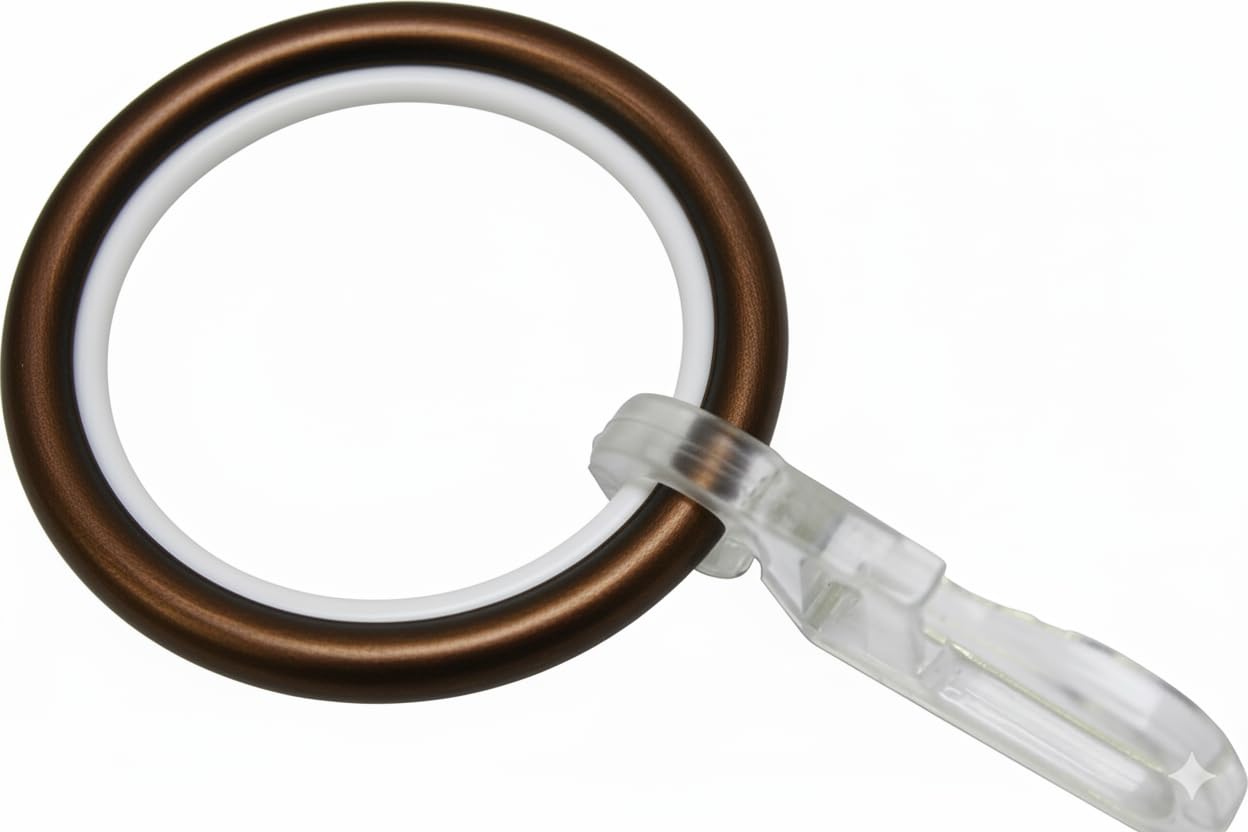 Gardinia Curtain Rings for Curtain Rods with 20 mm Diameter, Gliding Inlay and Pleated Hooks Included, 10 Pieces, Chicago Series, 4 mm Width, Metal, Bronze