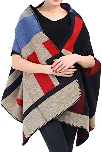 Women's Poncho Scarf Plaid Scarf Square Long Scarves Stylish Warm Blanket Scarf Gorgeous Wrap Shawl Cozy Tartan Wrap Oversized Shawl