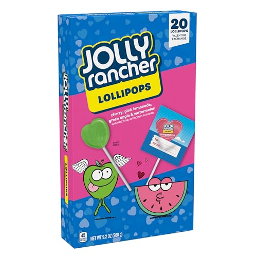 JOLLY RANCHER ASSORTED FRUIT FLAVORED, VALENTINE’S LOLLIPOPS BOX, 9.2 OZ (20 PIECES)