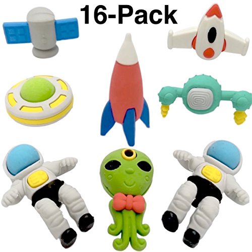 OHill Pack of 16 3D Outer Space Pencil Erasers Puzzle Erasers for Party Favors Supplies Classroom Treasure Box Prizes