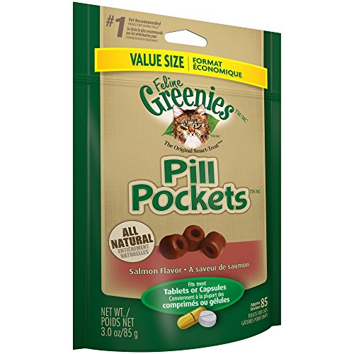 FELINE GREENIES Pill Pockets Cat Treats Salmon Flavor, 3 Ounce Value Size Bag