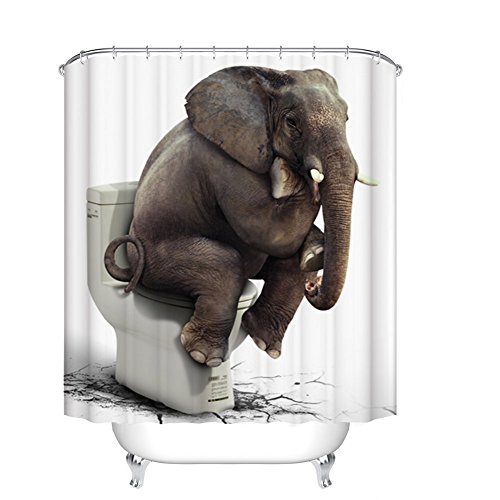 Fangkun Shower Curtain Art Bathroom Decor Elephant Sitting On The Toilet Design Waterproof Soap And Mildew Resistant Polyester Fabric Bath Curtains Set Shower Hooks 72 X 72 Inches Yl055