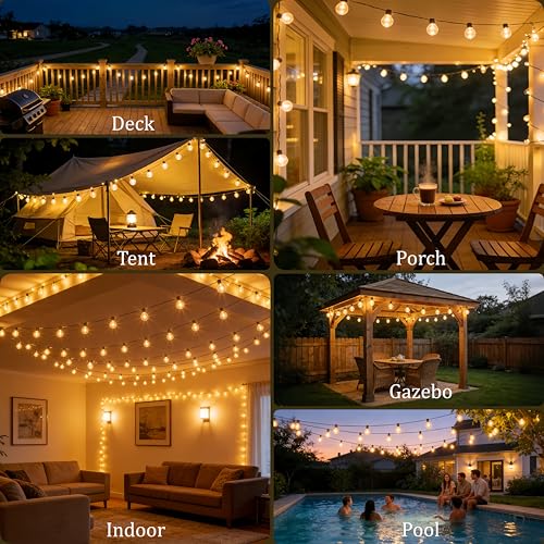 LaPitio Outdoor Light Chain 45.7 m IP45 Waterproof Connectable Outdoor Lights with 75 + 2 G40 Shatterproof Plastic Bulbs, Warm White 2700 K for Garden, Patio, Parties, Weddings