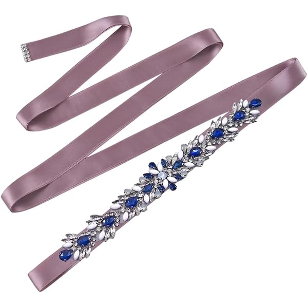 Wvapzxx Crystal Bridal Belt Prom Dress Sash Navy Blue Stone  display picture 3