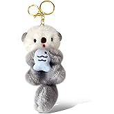 Qiansail Plush Otter Keychain, Cute Bag Puese Charm Furlly Key Ring Car Key Accessories for Women Animal Lovers