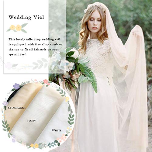 Fdesigner Bride Cathedral Veil Wedding Chapel Veils Bridal Headpieces Statement Veils Long Soft Veil with Comb 2T (Champagne)