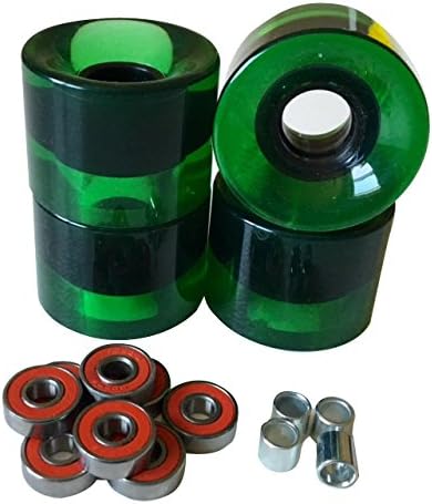 A Set of 4 Blank Pro Skateboard Wheels 60mm 83A Black +Abec 9+ Spacers (Clear green)